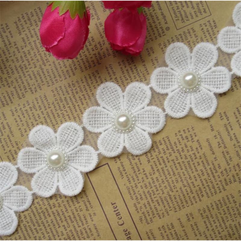 Lace Patch - White Flower Beading #14 (5pcs)