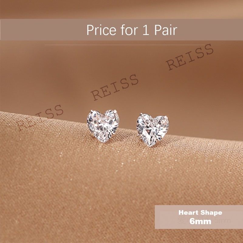 100% S999 Silver Earrings Berlian Hati Hypoallergenic kancing zirkon Anting Jarum Telinga Need Tongkat Dasar Sederhana Tindik Anting Helix  Harian Minimalis