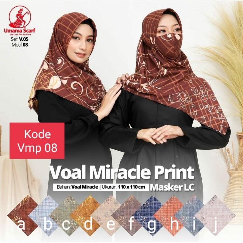 Hijab Umama Jilbab Segiempat Voal Miracle Print Motif plus Masker Murah