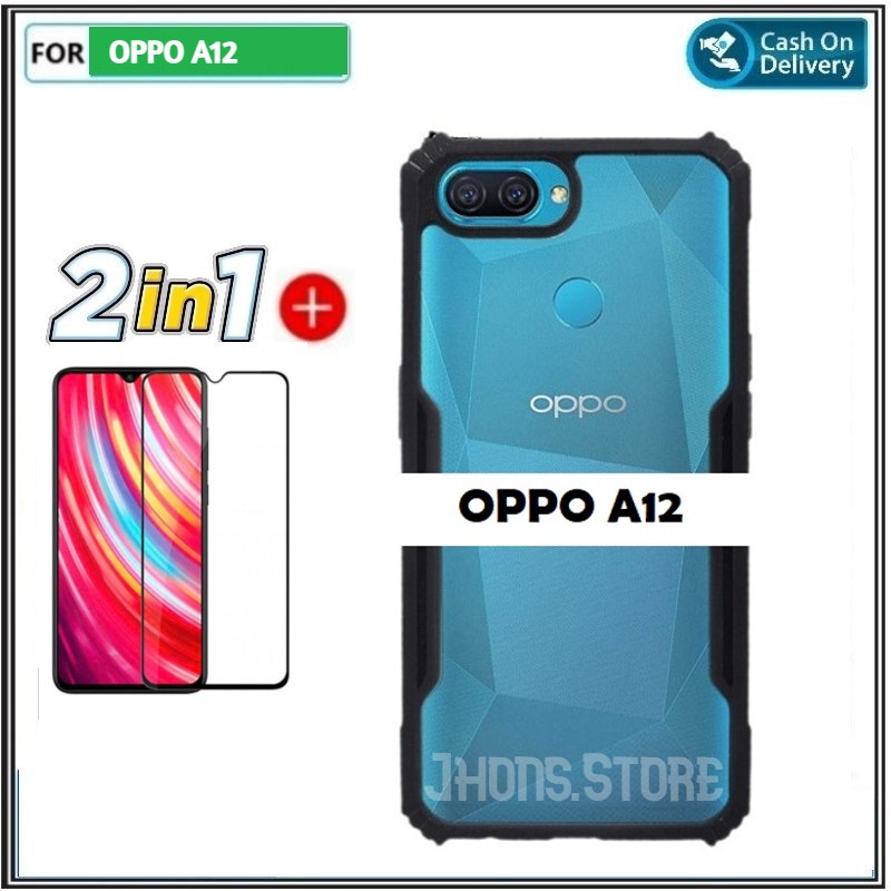 PAKET 2 IN 1 Case Oppo A12 Casing Armor Transparan Free Tempered Glass Layar
