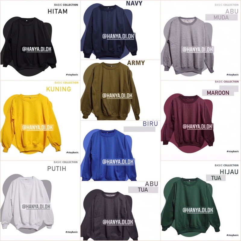 Sweater Premium Polos Couple Seragam - Hitam Putih Kuning Navy Army - Unisex