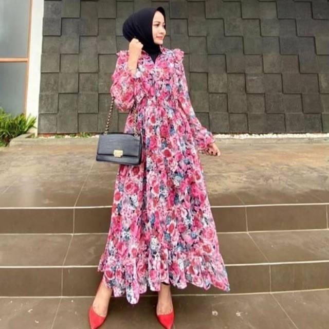 31170 Dress Maxi Red Rose Import 01-4