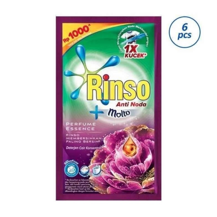 RINSO CAIR + MOLTO RENCENG / SACHET WANGI ROSE FRESH, PERFUME ESSENCE 1 RENCENG ISI 6 SACHET 40 ML