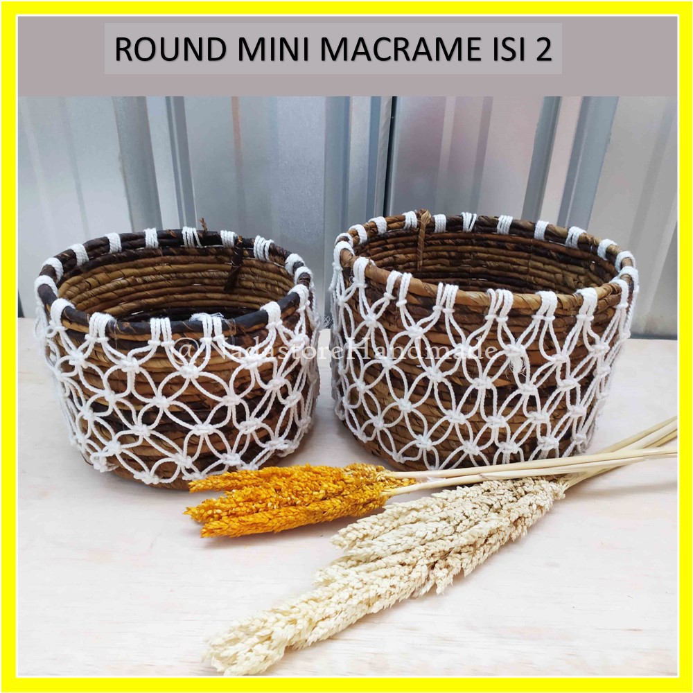 MINI BANANA KAWUNG 2 IN 1 / KERANJANG / COVER POT ANYAMAN BANANA VARIASI KAWUNG MACRAME