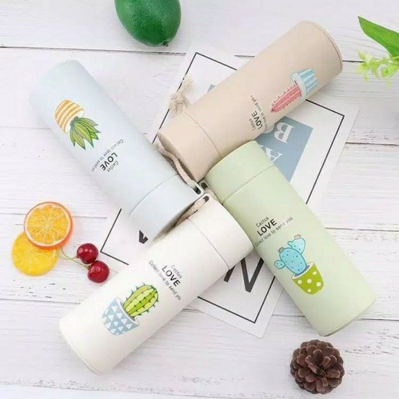 BOTOL KACA MOTIF KAKTUS 450ML / GELAS TUMBLR MOTIF KAKTUS