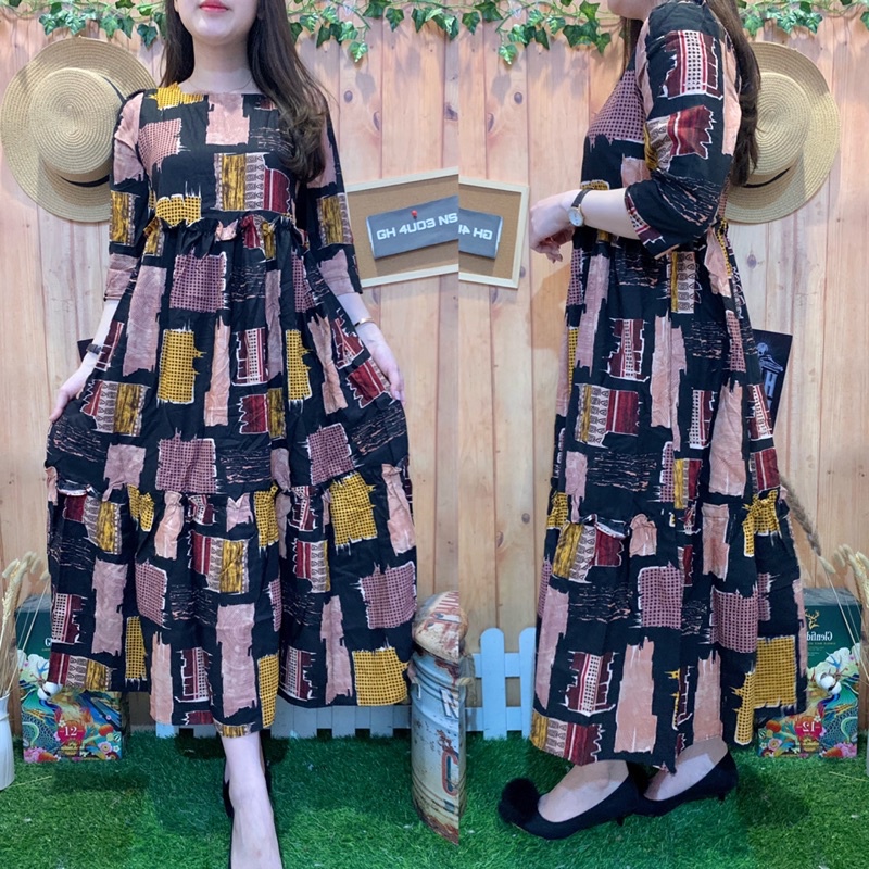 LONG DRESS PATCH ABSTRAK RUFFLE 3011-23