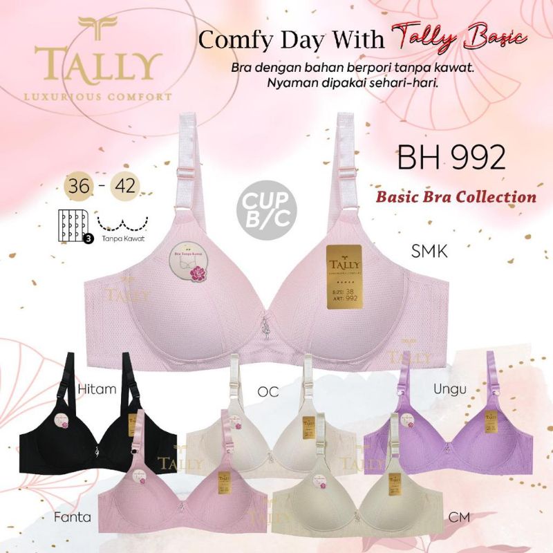 TALLY BRA BH 992 | CUP B BESAR | TANPA KAWAT | BUSA TIPIS | SIZE 36-42