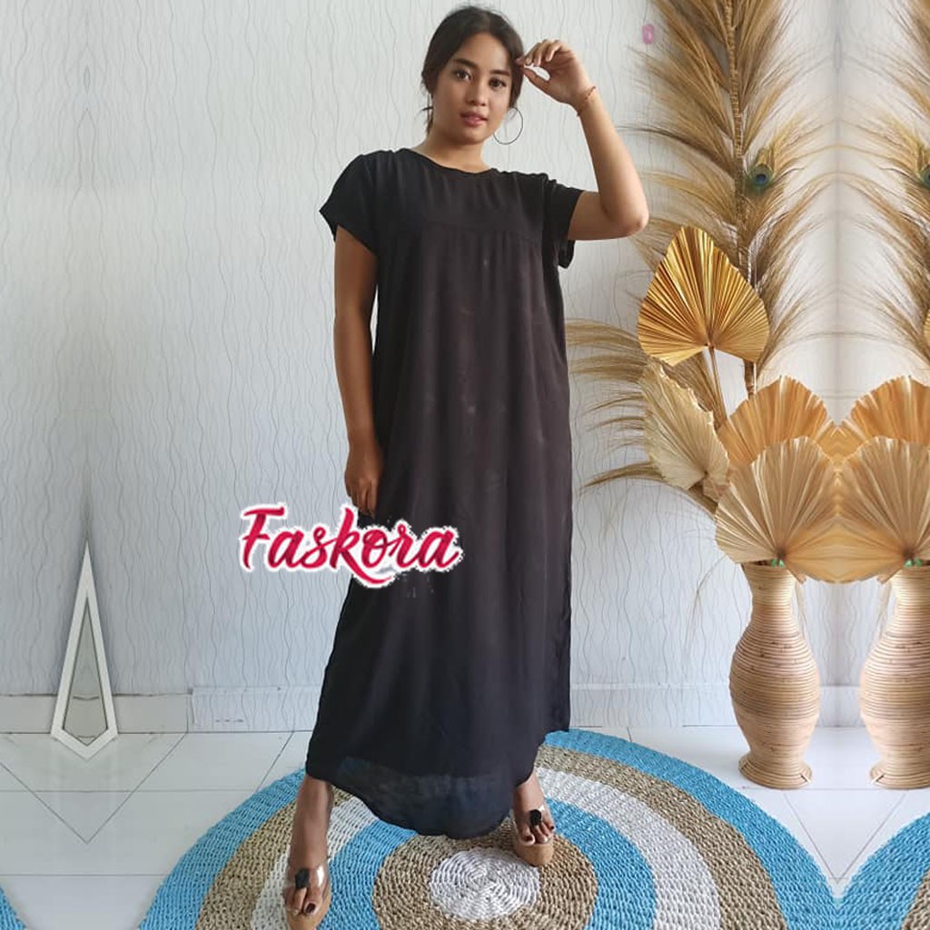 Dress Polos Panjang Lengan Pendek / Dress Panjang Polos Lengan Pendek / Long Dress Polos Jumbo