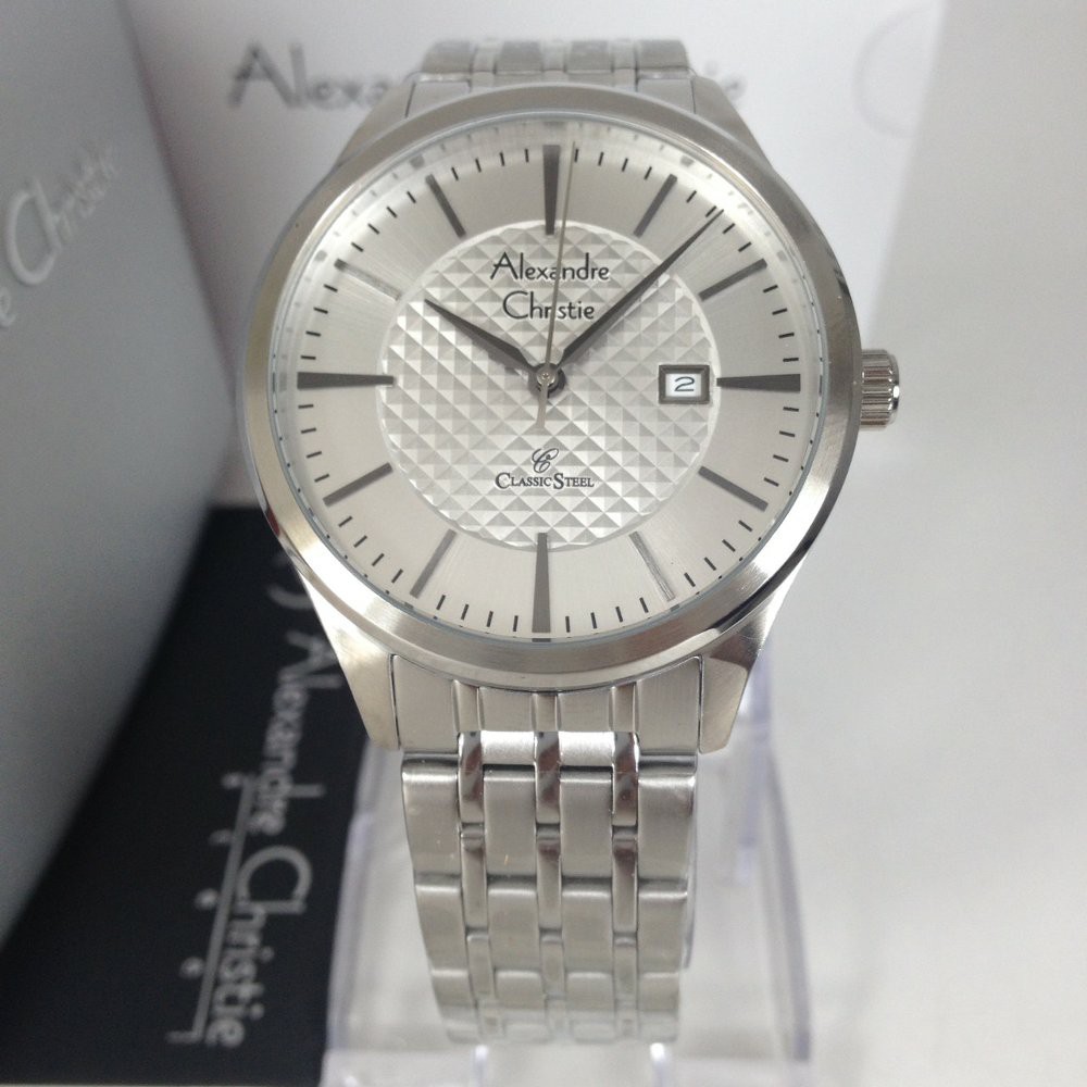 Jam Tangan Pria Alexandre christie AC 8453 silver white 40mm SSK Original