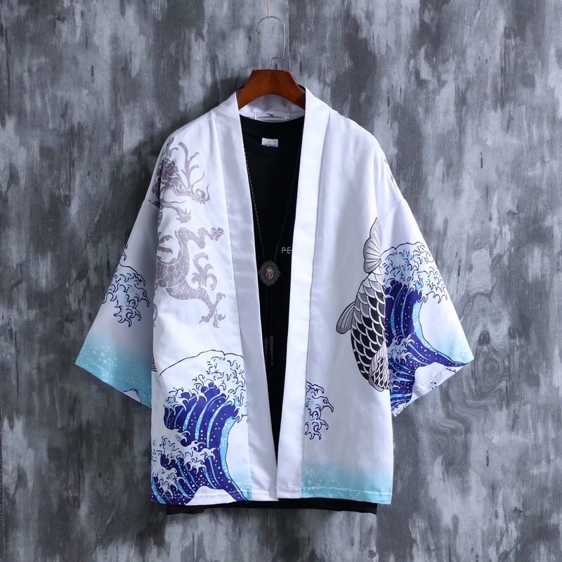 RE02 KIMONO CARDINGAN HAORI PRIA WANITA JEPANG LOOSE YUTAKA SUMMER OMBAK COSPLAY M-3XL