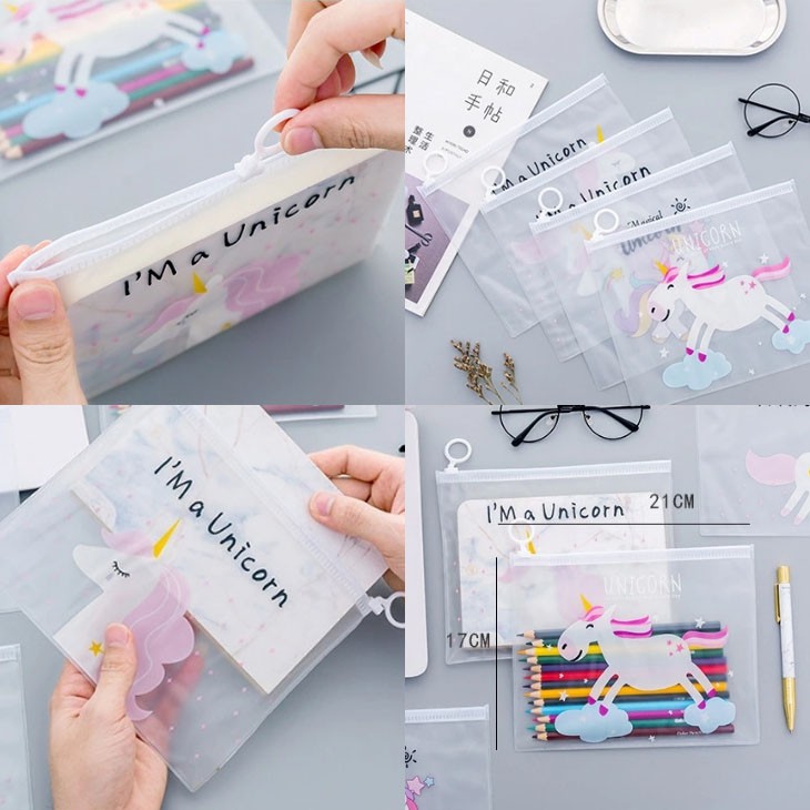 KOTAK PENSIL UNICORN TRANSPARAN PENCIL CASE TEMPAT PENSIL ANAK MURAH