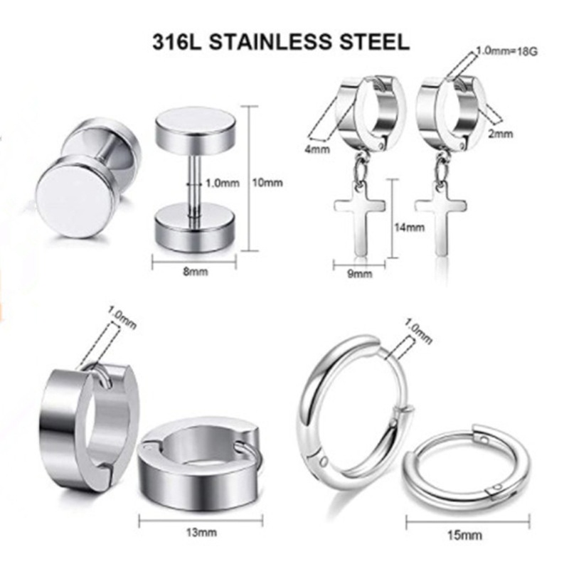 Siy 20pcs Anting Hoop Huggie Bahan Stainless Steel Gaya Korea Untuk Pria / Wanita