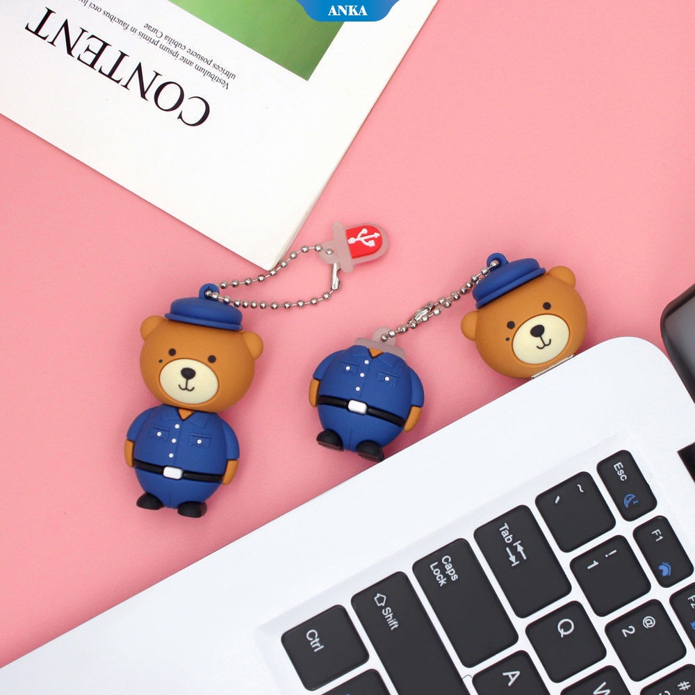 Kartun kreatif kepribadian boneka wali tak berwajah laki-laki U disk 16 GB/32 GB beruang lucu gantungan kunci komputer ponsel penggunaan ganda