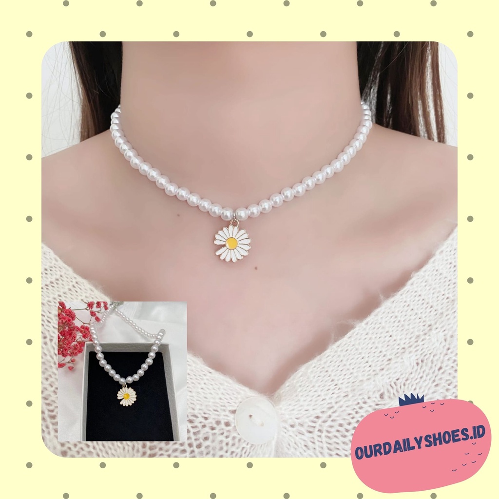 ★ODS★ FA110  Versi Korea Bunga Putih Daisy Pearl Kalung Choker Krisan Klavikula Rantai Perhiasan