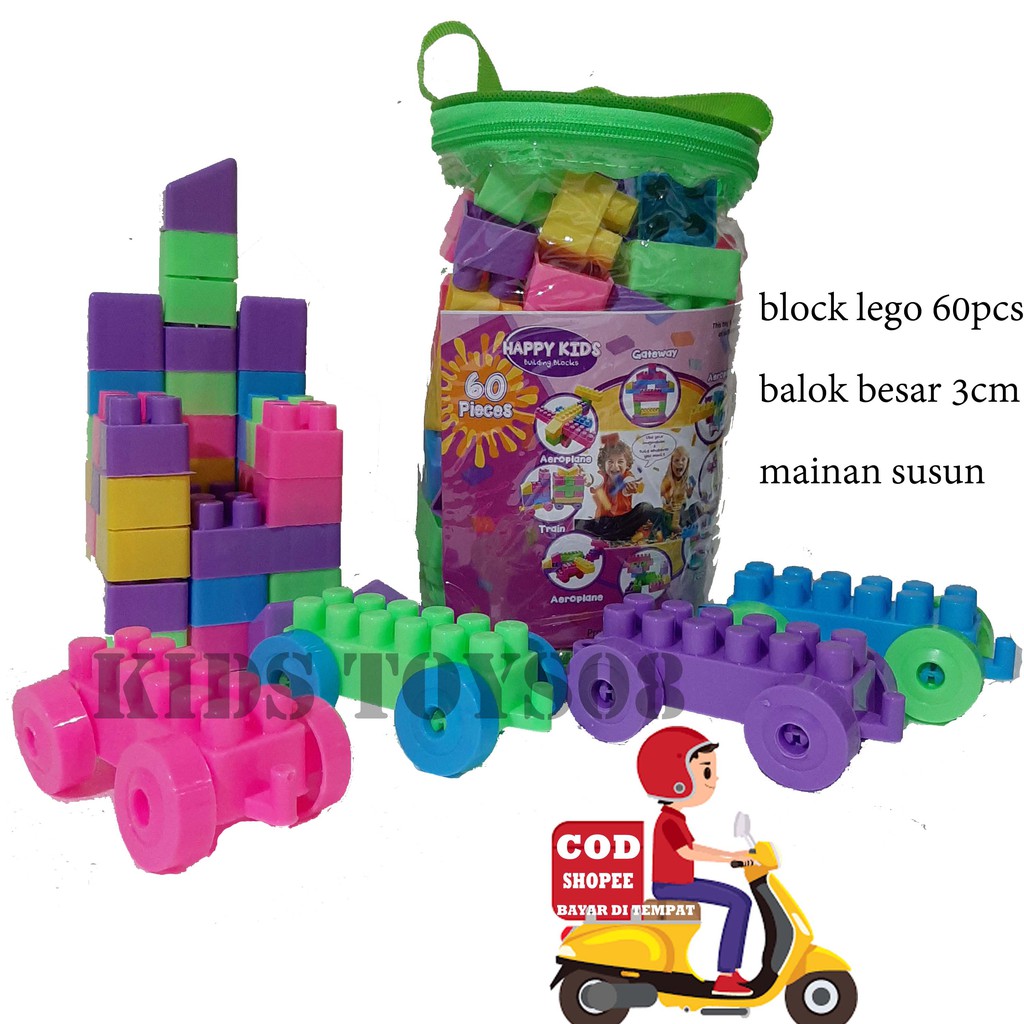 Block Mainan Bongkar Pasang Anak 3 Tahun isi 60 Pcs