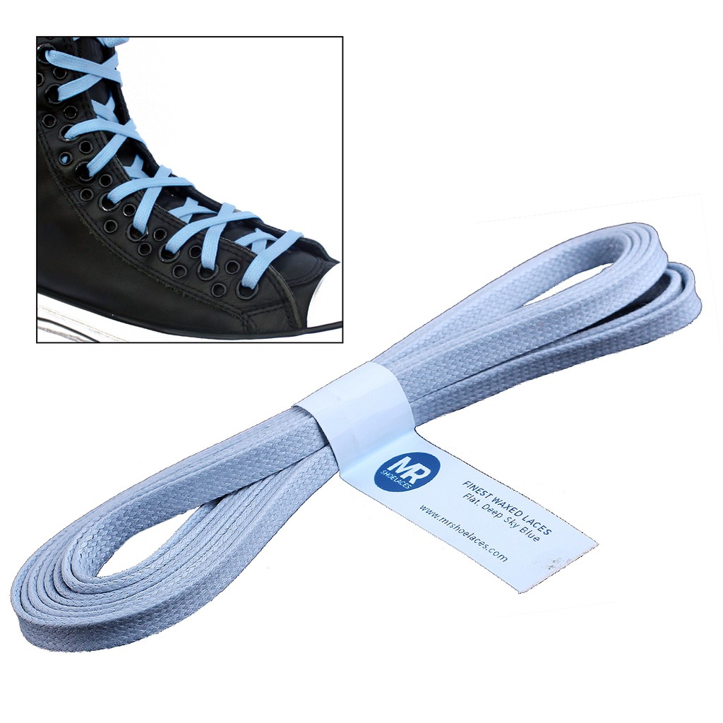 MR Shoelaces FT28 Deep Sky Blue - Tali Sepatu Lilin 6-7mm Gepeng Flat Pipih (Waxed Laces) 90cm 100cm 120cm 150cm 200cm - untuk Sneakers - Premium Shoelace