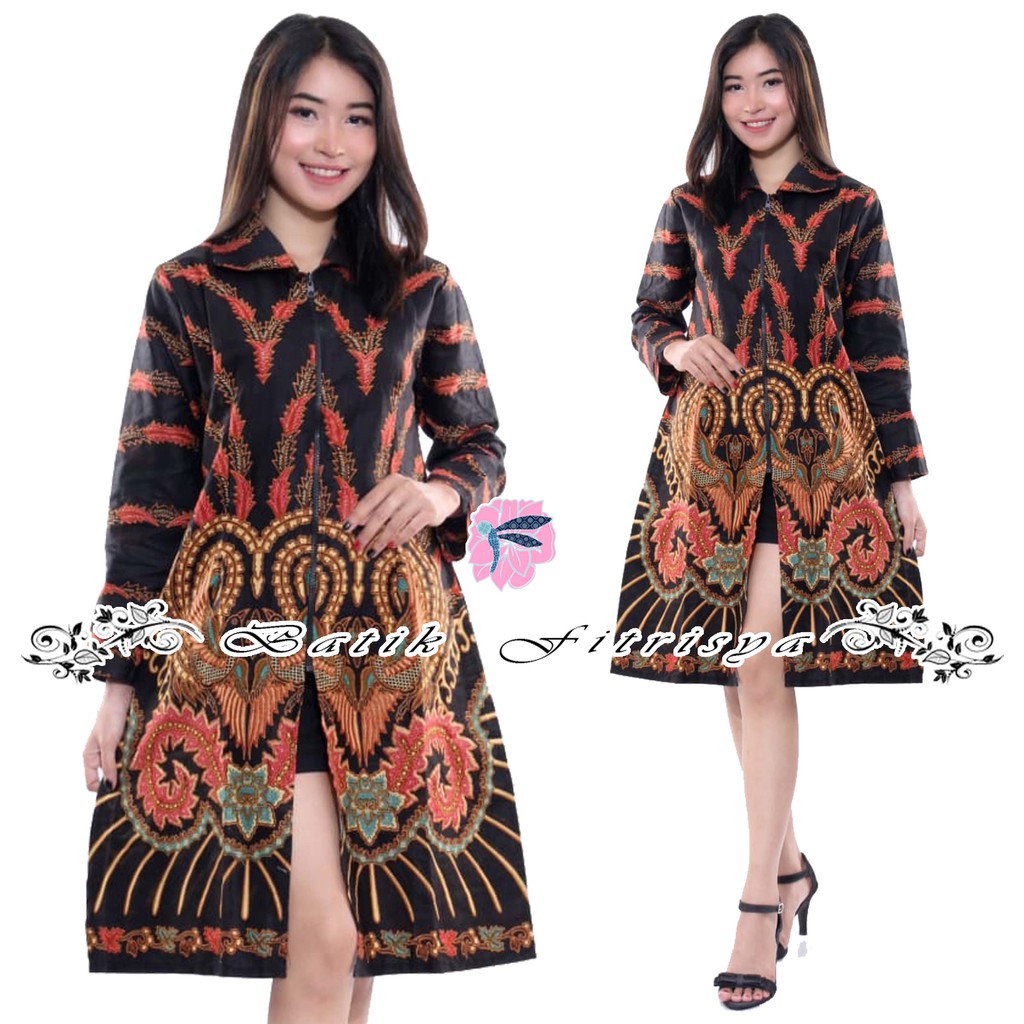 Batik Tunik - ZIPPER DEPAN COKLAT MODEL TERBARU & TERLARIS BATIK PREMIUM WANITA