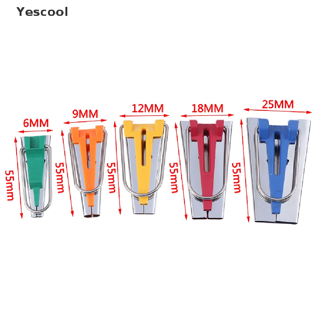 Yescool Set Alat Pembuat Bias Tape 5 Ukuran 6mm 9mm 12mm 18mm 25mm