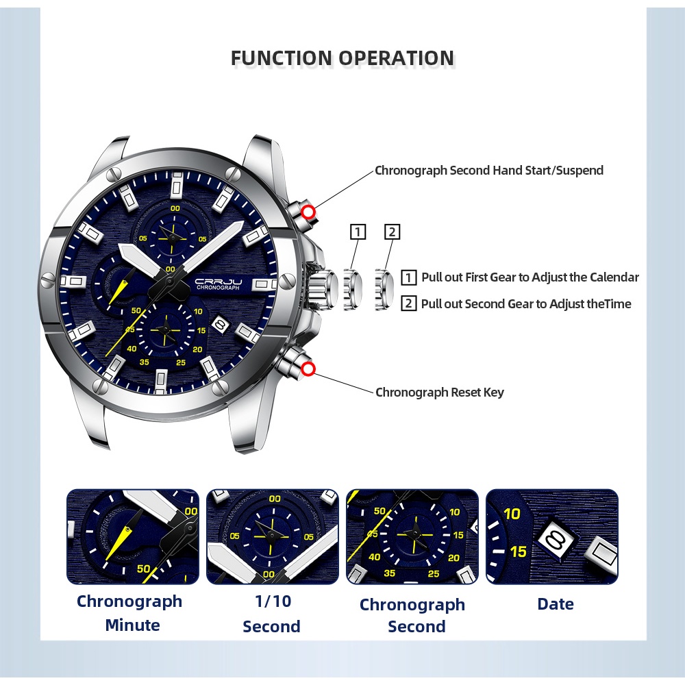 CRRJU Jam Tangan Pria Baru Kuarsa Besar Jam Tangan Baja Penuh Tahan Air Chronograph Jam Tangan untuk Pria Relogio Masculino