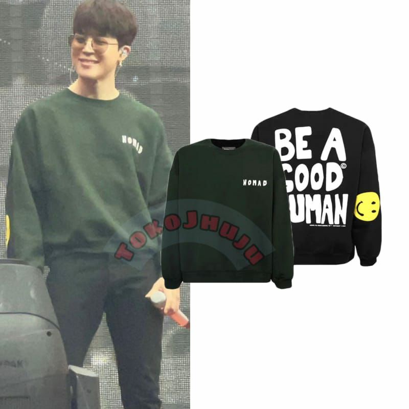 Basic Sweater Kpop BTS Jimin style NOMAD BE A GOOD HUMAN + SMILE PRINTING