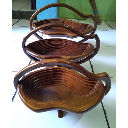 Tempat Buah Spiral Bentuk Mangga Bahan Kayu Jati Hiasan Meja Kwalitas Oke Dijual Bijian dan Set 3 pcs