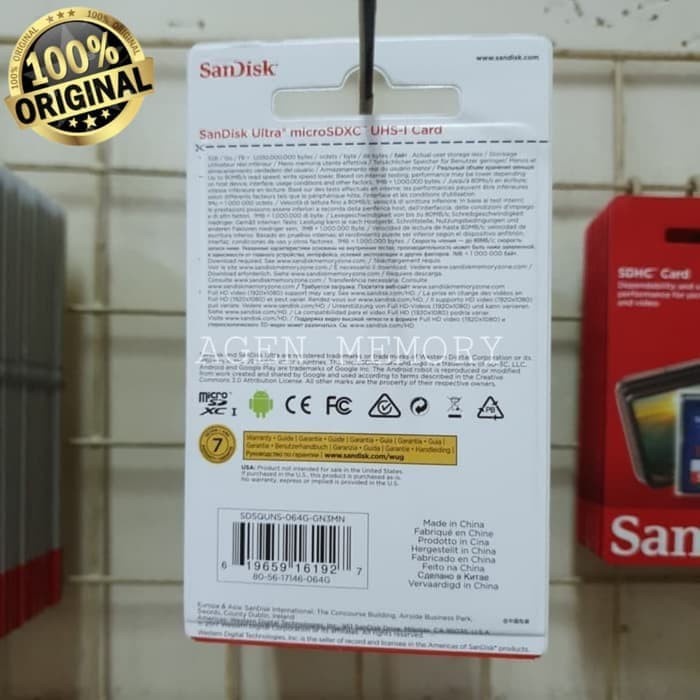 memory memori card 64 gb microsd micro sd sandisk ultra class 10 64gb