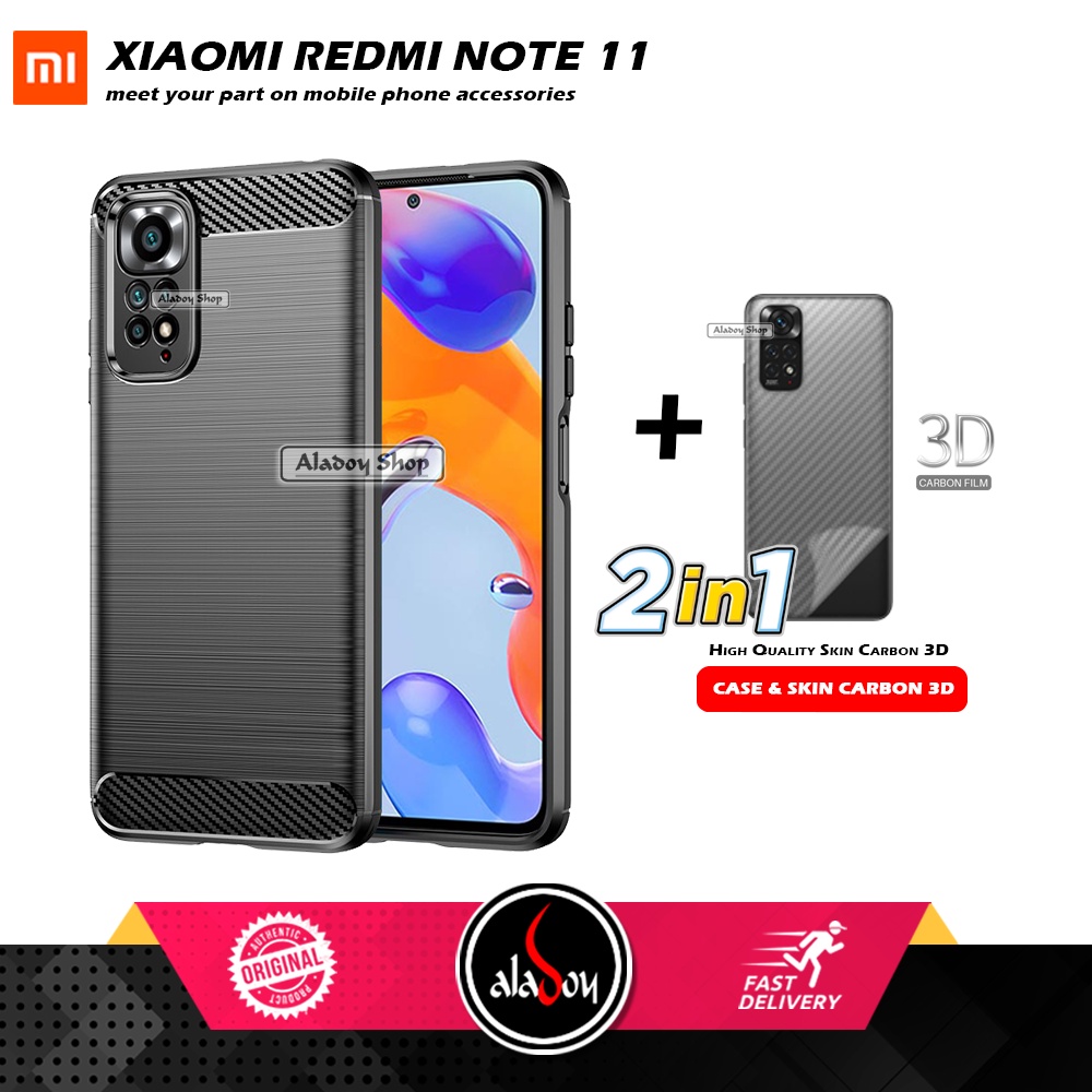 PAKET 2IN1 Case Xiaomi Redmi Note 11 Ipaky Carbon Casing + Skin Carbon 3D Film