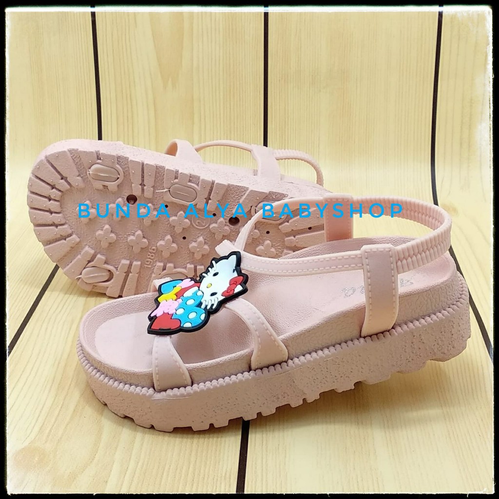 Sandal Anak Perempuan Jelly Tali Usia 3 4 5 Tahun KREM -  Sandal Tali Anak Cewek Karet Kucing Karet Anti Licin Size 24 - 33