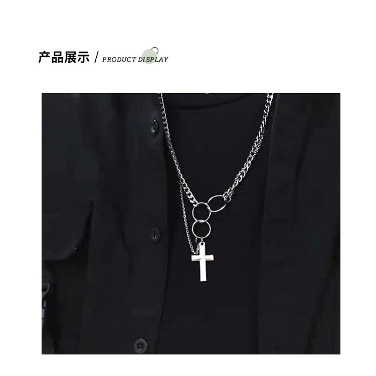 Multi-lapisan lingkaran cross kalung hip hop gaya baru kalung gaya dingin kepribadian kalung yang be