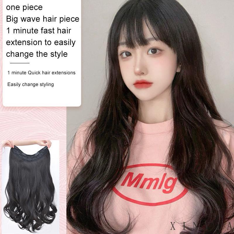 Wig Rambut Panjang Keriting Gelombang Besar Bentuk U Model One Piece Untuk Wanita