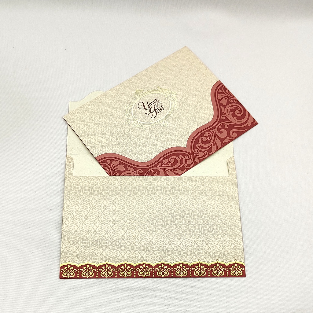Undangan Amplop Ukiran Red Emboss Gold Ornament Erba 88206
