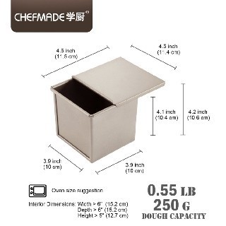 Chefmade Square Loaf Pan with cover non stick / loyang roti tawar kotak dengan tutup anti lengket