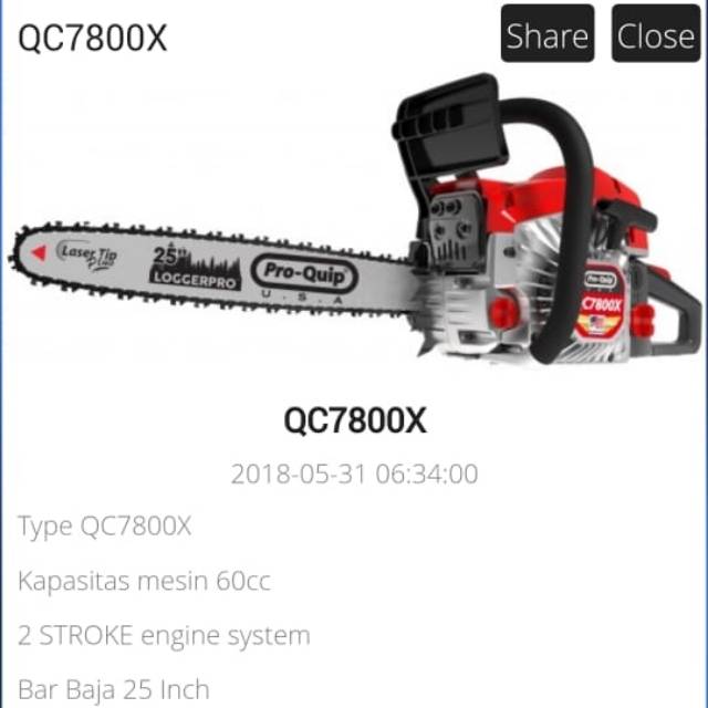 Gergaji pohon chainsaw 25 inc proquip QC7800x