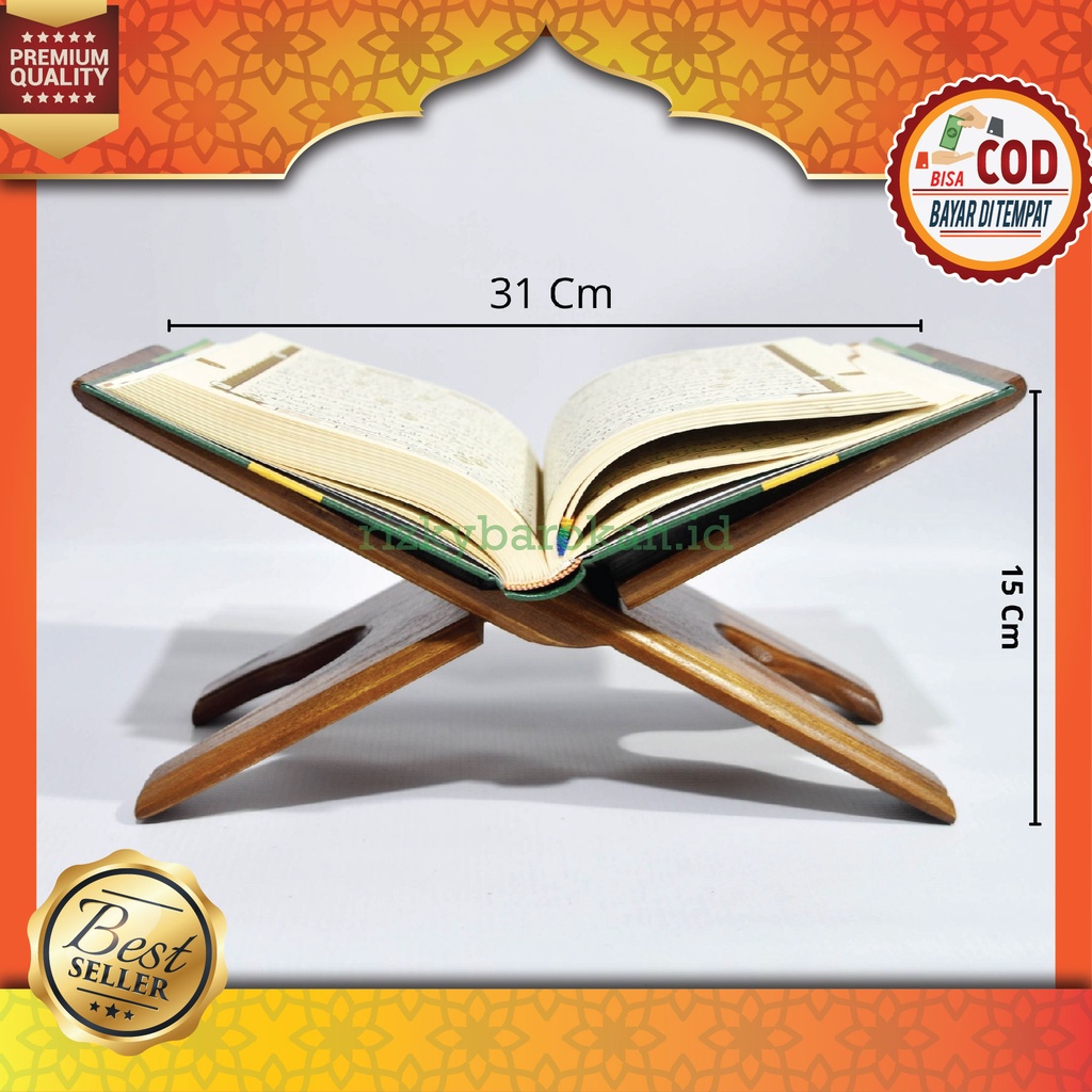 Rehal Rekal Lipat Al Quran Sedang Mini Ukir Kayu Mahoni Plitur Ukuran 15 (Panjang 33cm Lebar 15cm) A