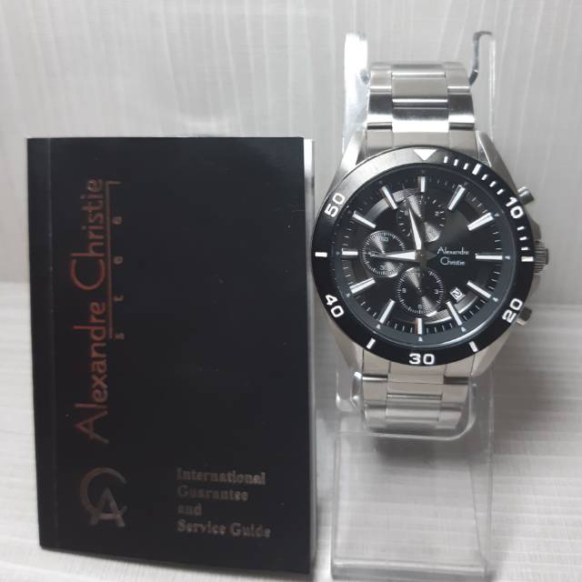Jam Tangan Alexandre Christie Pria AC 6525 AC6525 Silver Ring Black Original