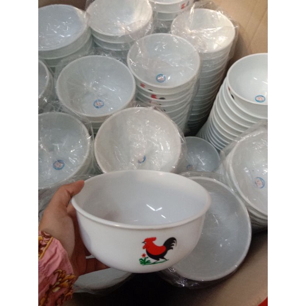 (JUMbo)Mangkok Plastik Besar ○ 21 x 9,5 cm dan uk kecil Motif Ayam Jago(12pcs)