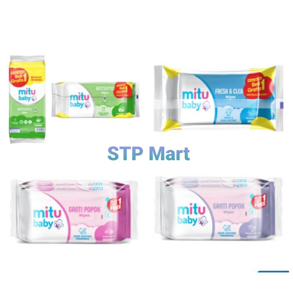 MITU BABY TISU BASAH PROMO SPECIAL BELI 1 GRATIS 1 @50 SHEET, biru 40 sheet
