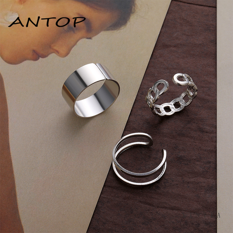 3 Pcs / set INS Cincin Korea Silver Gaya Punk Cincin Pria Untuk Wanita Ring Jewelry ANTOP