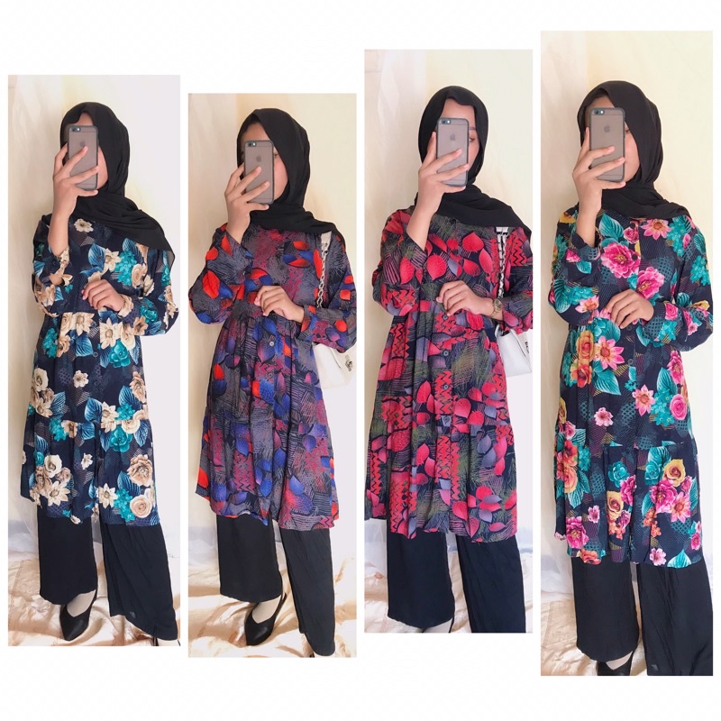 Tunik Bunga/Motif Bahan Rayon adem