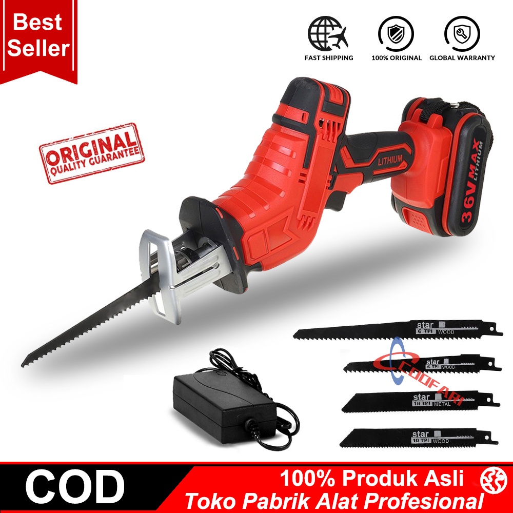 Mesin Gergaji Kayu Besi Pralon PVC Cordless Reciprocating Saw 3000RPM-36VF