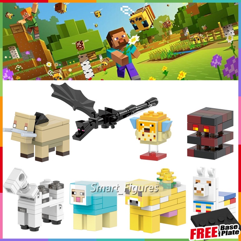 Mainan Action Figure Minecraft Minifigures Hoglin Ender Dragon Pufferfish Magma Cube Skeleton Kuda X0311