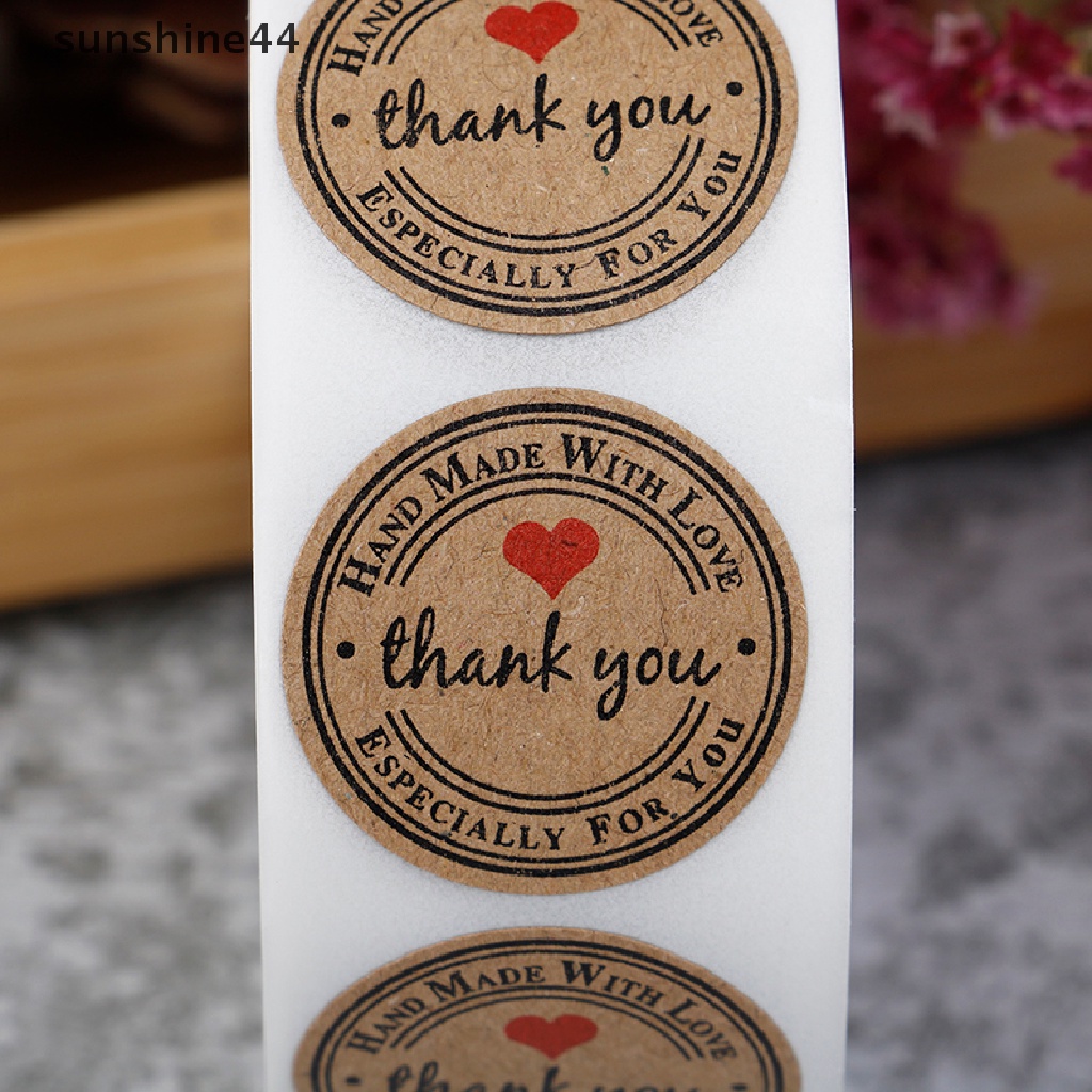 Sunshine 500pcs Stiker Label Bulat Tulisan Thank You Untuk Dekorasi Hadiah zd.