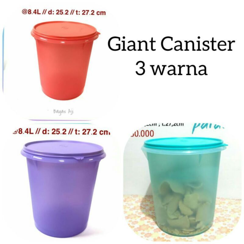 TUPPERWARE GIANT CANISTER 8.5 LITER GOLD PINK HIJAU TOSKA UNGU MUDA PER PCS