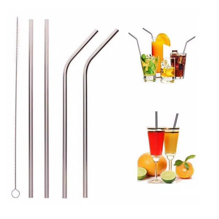 Sedotan stainless steel Straw Tekuk Lurus Free Sikat Pembersih