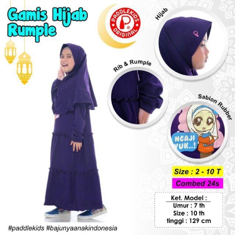 GAMIS PADDLEKIDS SET GAMIS PLUS HIJAB SIZE 2-10 PADDLE KIDS set gamis pocket amarra afra kids anak