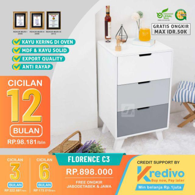 Furniture Lemari Kabinet Serbaguna Rak Susun Modern 3 Tingkat Premium Desain Elegan Bahan Kayu