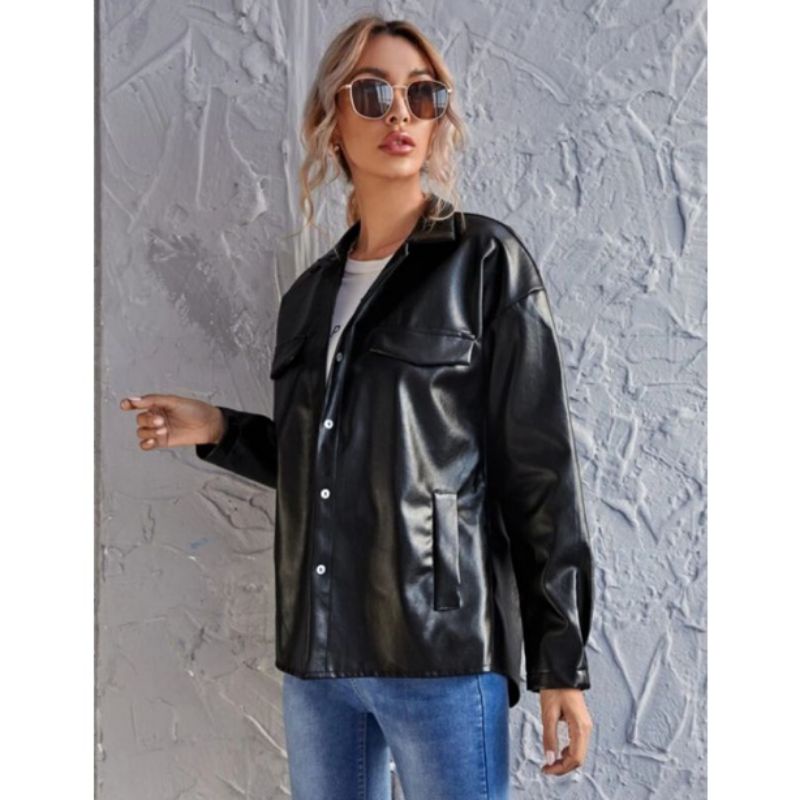 Leather shirt long sleeve leather jACKET semi kulit terbaru