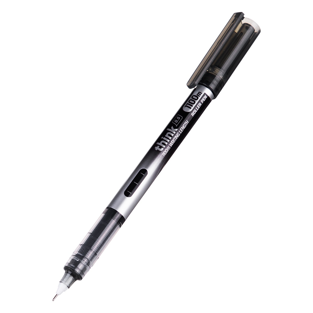 HAPPY TIME DELI PULPEN ROLLER PEN THINK EQ300 0.5mm HITAM BIRU ADA INDIKATOR TINTA ALAT TULIS KANTOR SEKOLAH