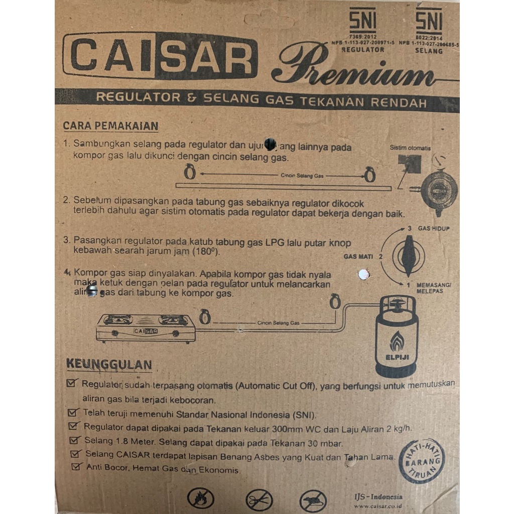 Regulator Gas Caisar - Selang Gas Dengan Regulator Gas / Selang Paket Caisar Regulator + Selang SMART 1.8M