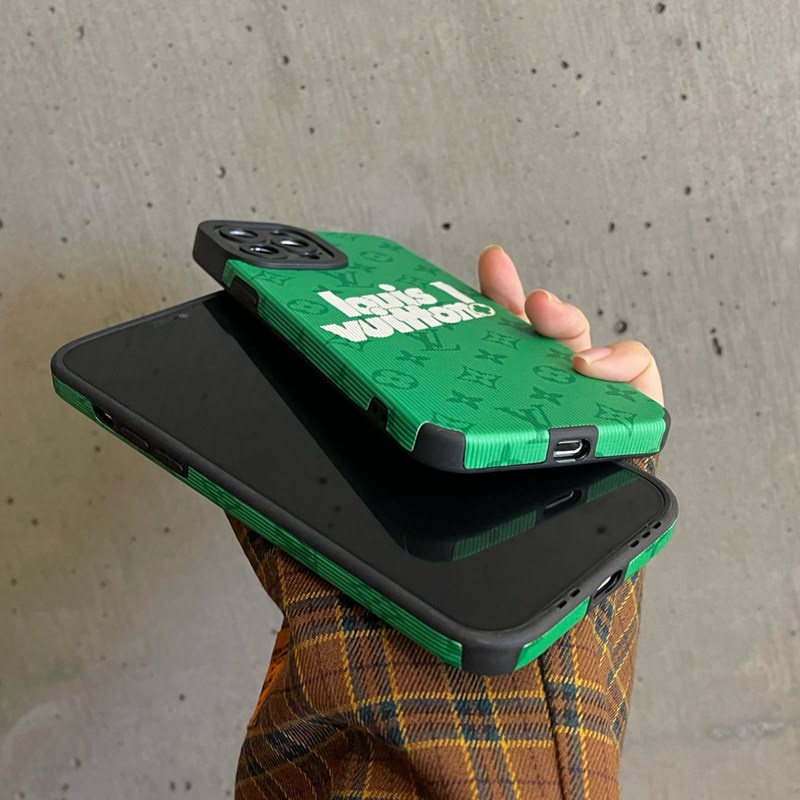 Lens Protect Ftd Fashion Green LV Louis Vuitton Logo Vertical Lines Phone Case Suitable for IPhone X Xr Xs 11 12 13 Pro Max Iphone Xr Ftd High Quality TPU Material Mobile Phone Case Hot